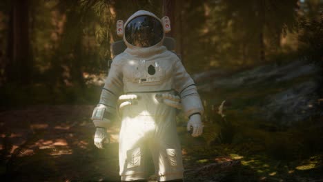 astronauta solitario en el bosque oscuro