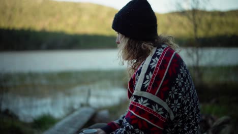 side view of caucasian man drinking coffee in the early morning