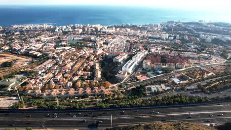 Stunning-coastal-town-of-Fuengirola-Hills-panoramic-aerial-overview