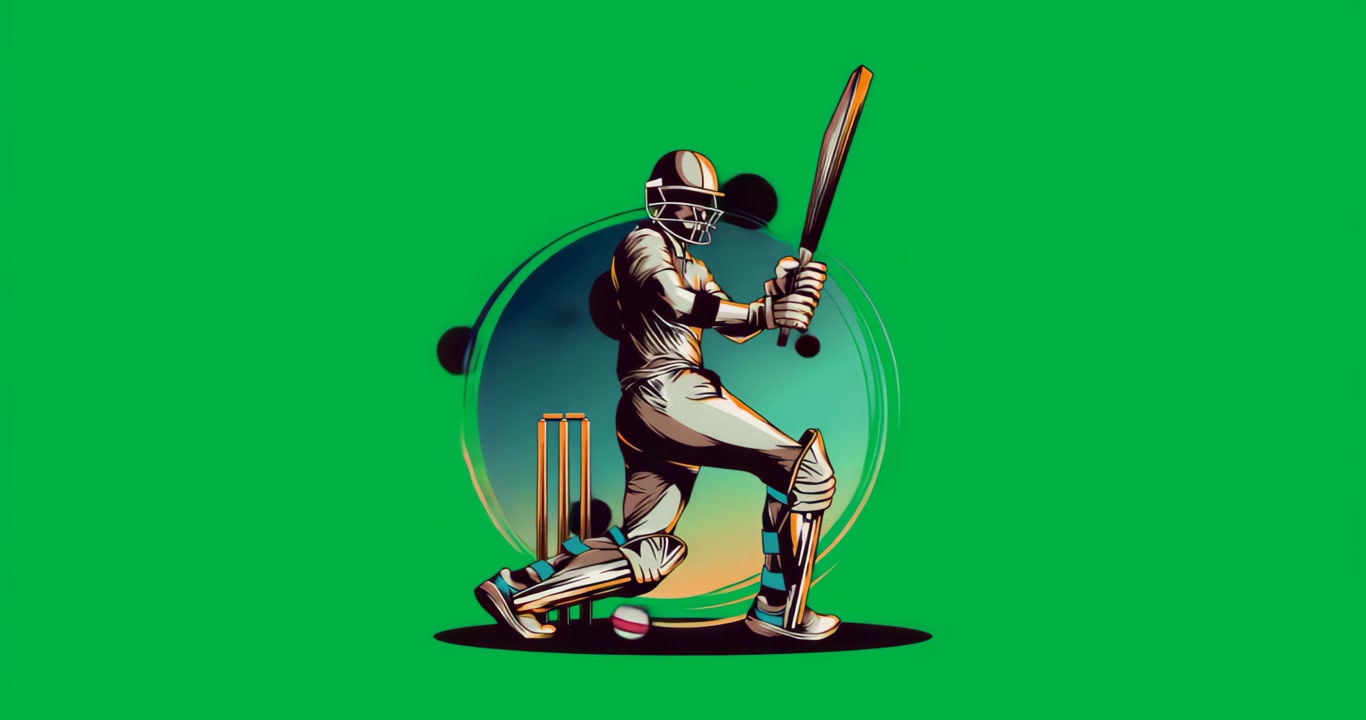 Al caricamento, battitore di cricket inginocchiato che brandisce la mazza e colpisce la palla, per branding su sfondo trasparente.