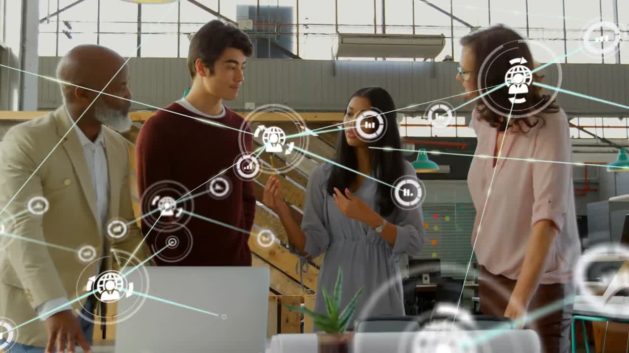 animación de la red de conexiones entre diversas personas de negocios en la oficina