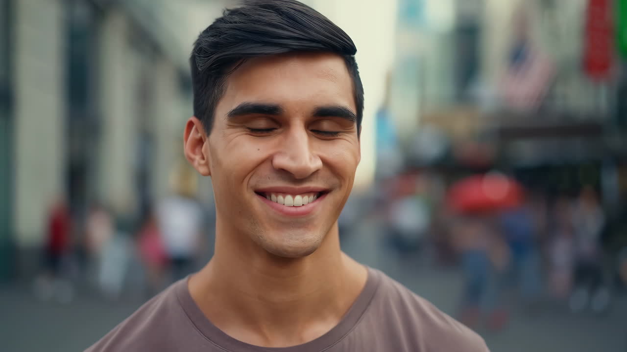 Young man smiling in an urban setting