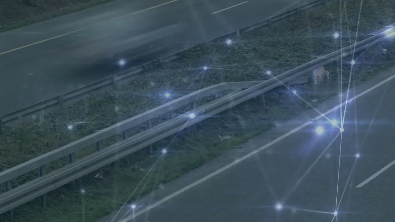 거리에서 자동차를 통해 연결 네트워크의 애니메이션