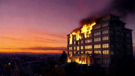 burning building at night