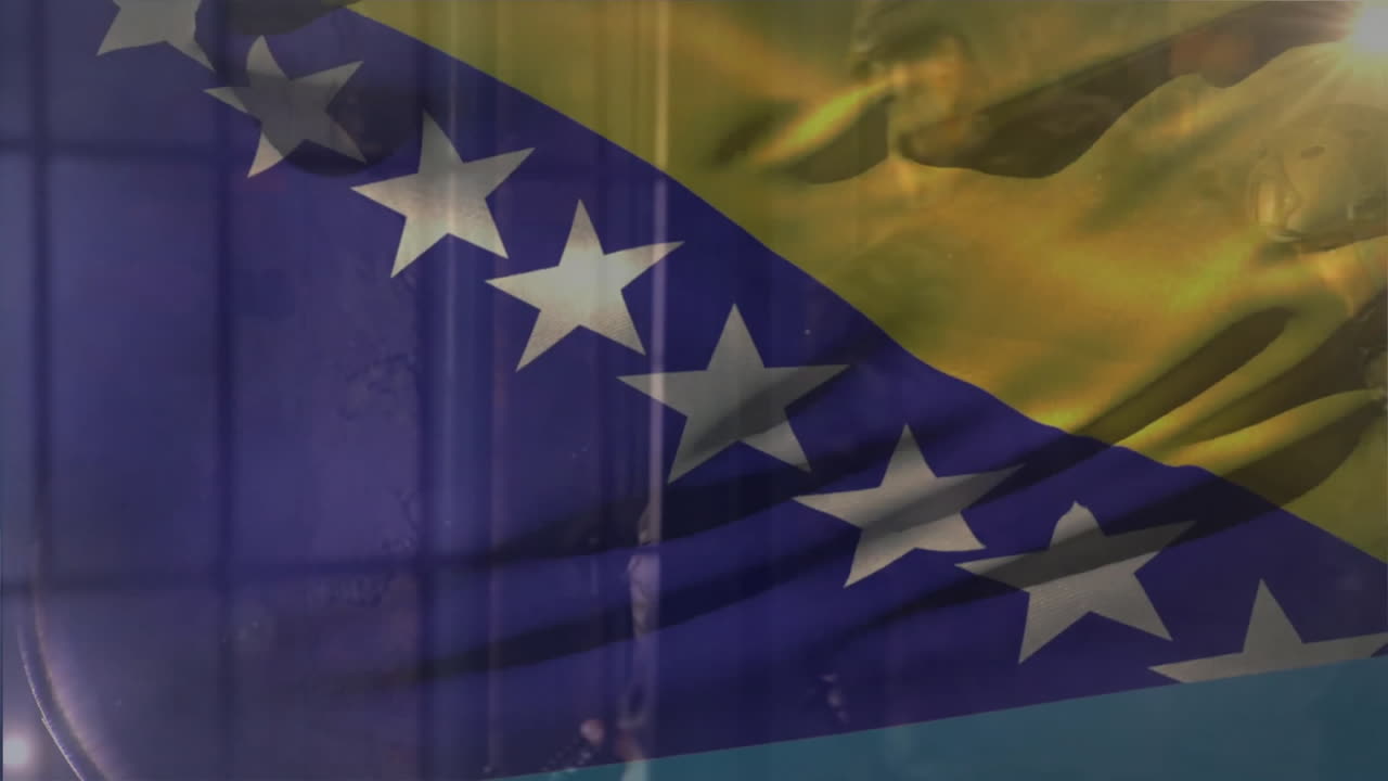 보스니아 헤르체고비나의 발을 여러 군인 위에 그린 애니메이션