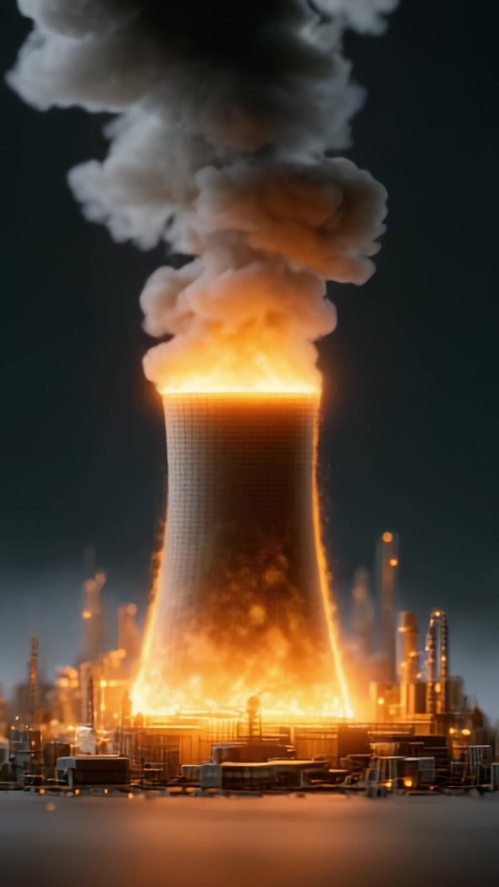 A Spectacular View of an Industrial Power Plant Towering with Fiery Emissions and Thick Smoke, Illustrating the Contrast Between Energy Production and Environmental Impact