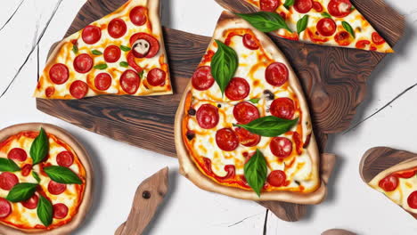 delicious pepperoni pizza slices with fresh basil