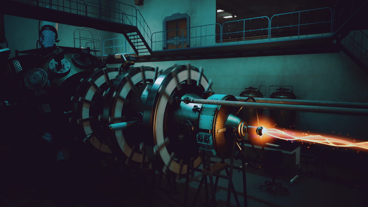 Advanced technology powering research in a scientific facility during nighttime