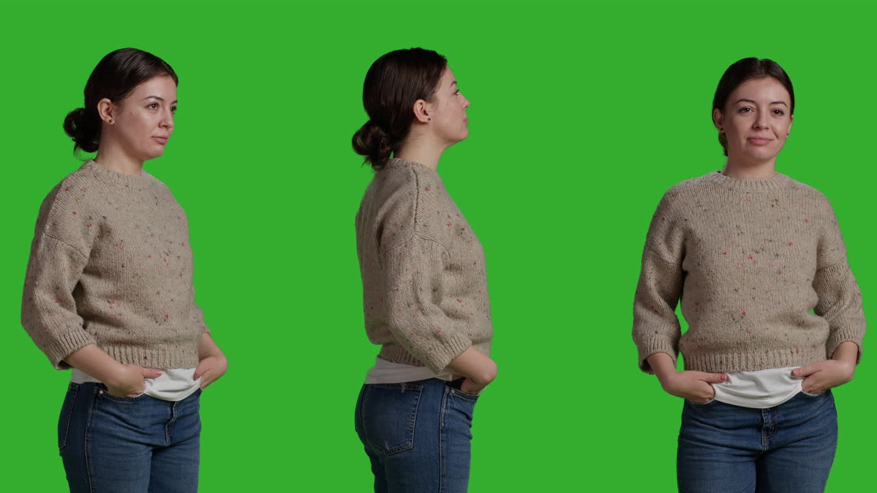 Woman in Three Poses on Green Screen