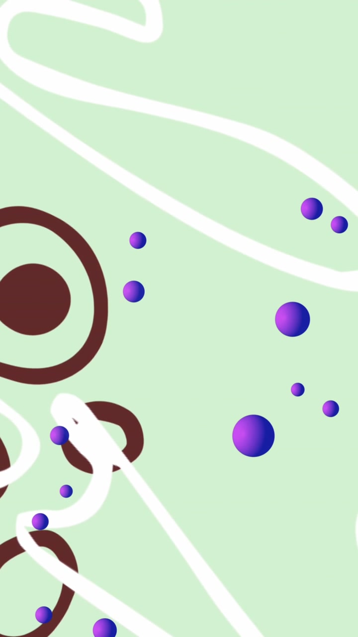 Animation of purple balls moving over abstract shapes