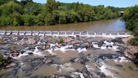 McAdenville-NC,-McAdenville-North-Carolina,-christmas-town-usa,-waterfall-near-old-textile-mill