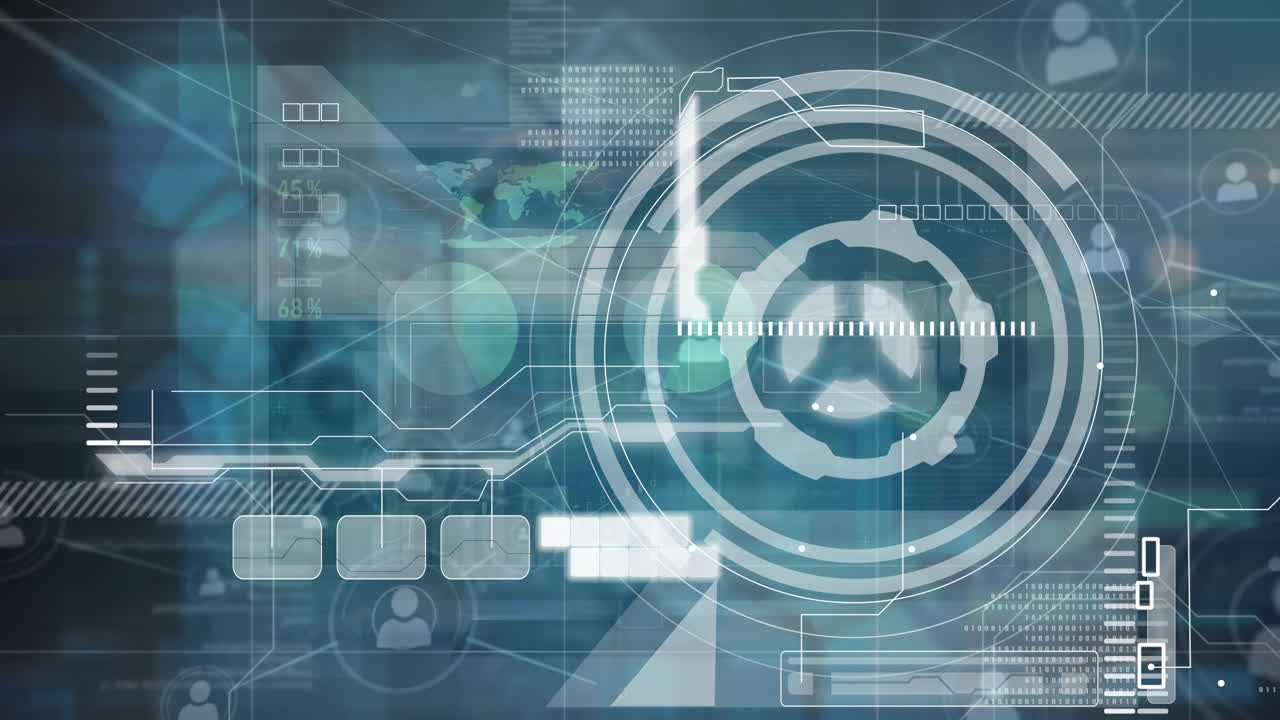 Animation of network of connections over blue screen with diverse data