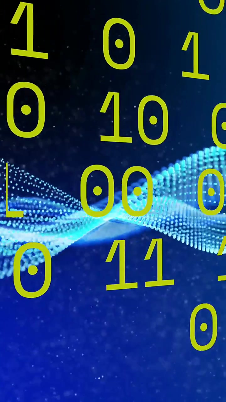 Vertical video: After cyan wave pulse, green digits drifting and scrolling, forming data wallpaper