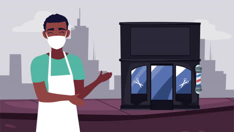 trabajador de barbería con máscara