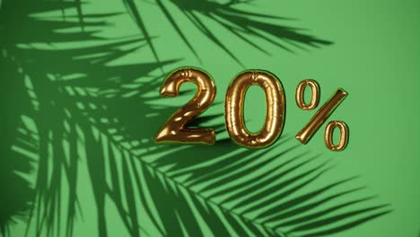 20% discount sale on green background with palm tree gentle breeze, holiday summer sale concept special price offers online store