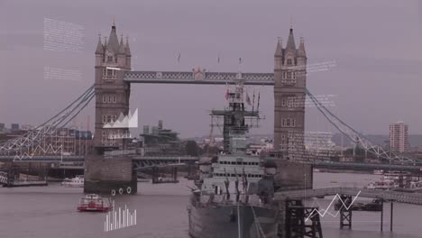 Animation-of-data-processing-against-aerial-view-of-london-bridge