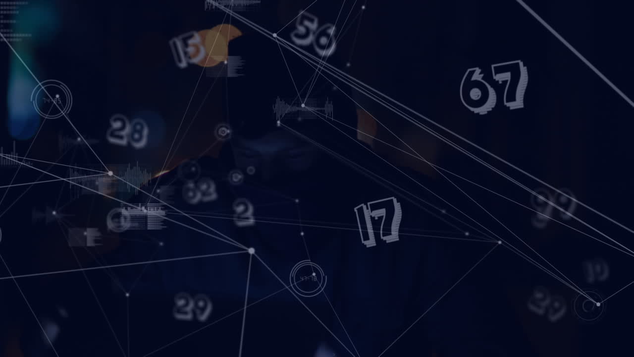 animación de la red de conexiones con números y hacker