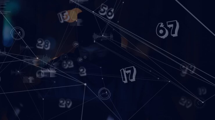 Animazione di una rete di connessioni con numeri e un hacker.