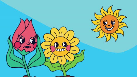 tow flowers kawaii characters animation