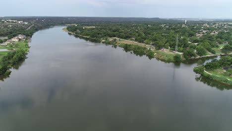 aerial drone flight over the lake in marble falls texas