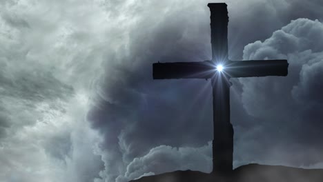 animated cross beam shining on a thunderstorm background