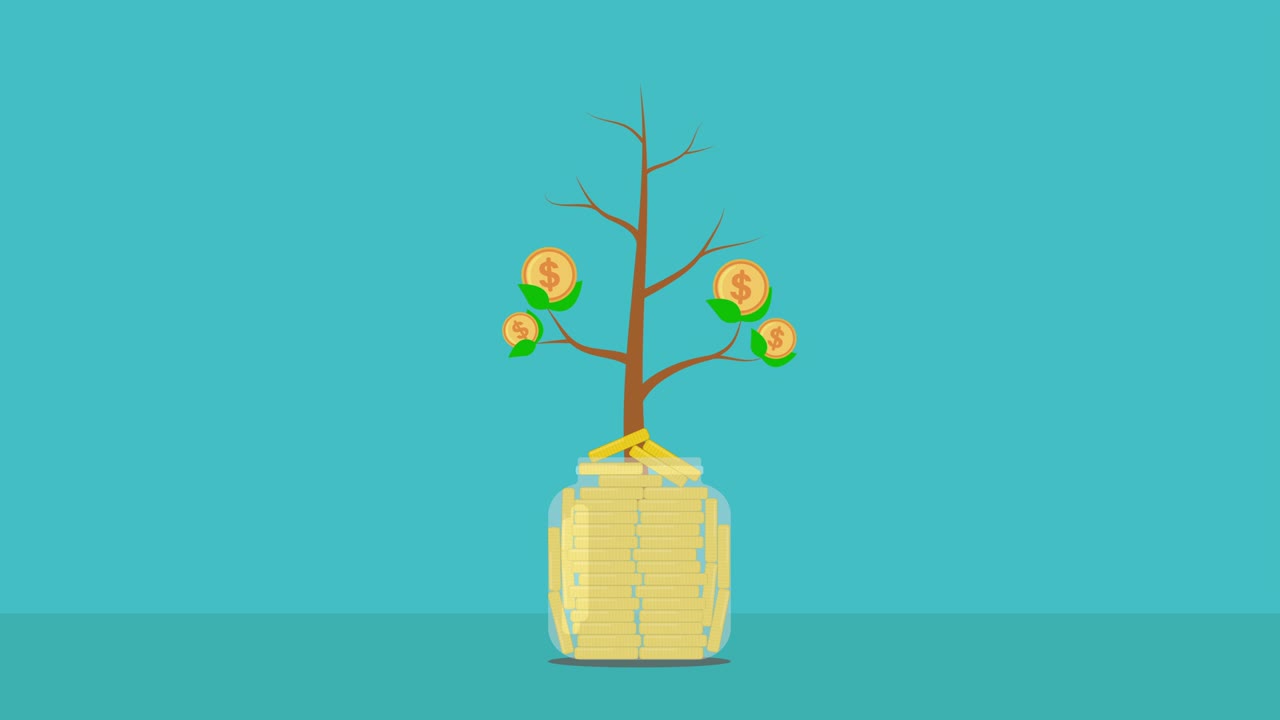 돈 나무와 함께 유리창에 동전을 저장합니다.