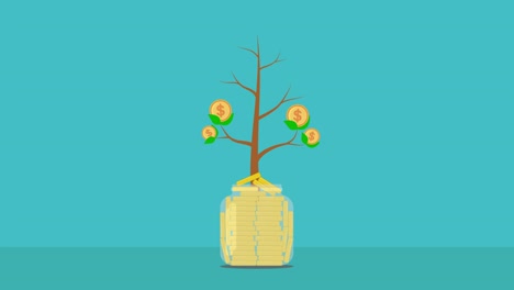 saving coins in glass with money trees.