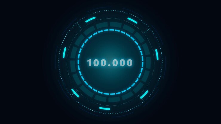Futuristic Digital HUD Interface Displaying One Hundred Percent Loading Progress
