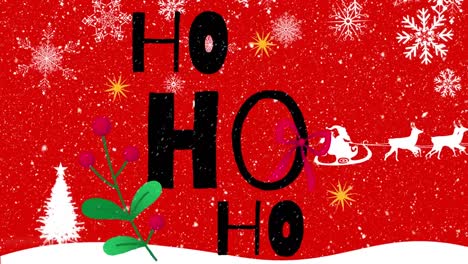 Animation of christmas season&#039;s greetings text, santa claus in sleigh with reindeer and snow falling