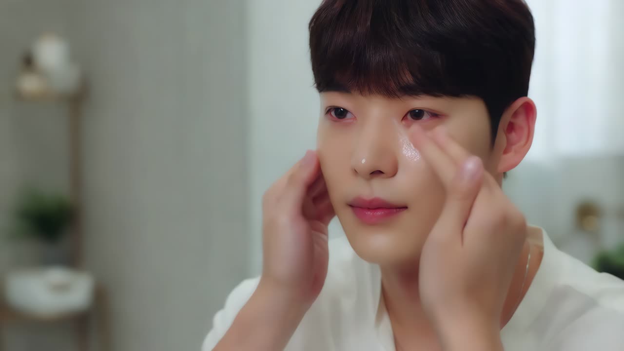 얼굴 크림을 적용하는 남자