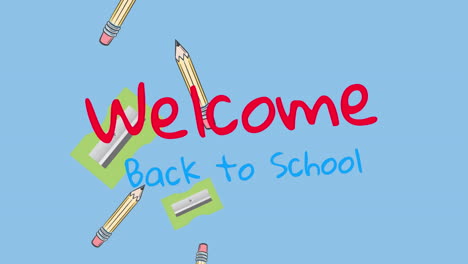 animation of back to school text over school items icons