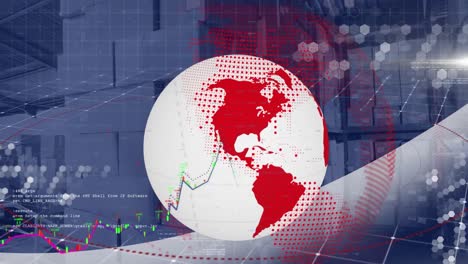 Animación-Del-Globo-Terráqueo-Y-La-Interfaz-Digital-Con-Procesamiento-De-Datos-En-El-Almacén