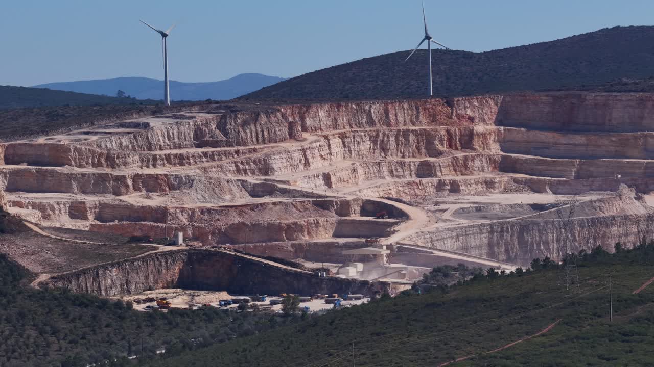 Limestone quarry and renewable energy on the background 6x zoom lens