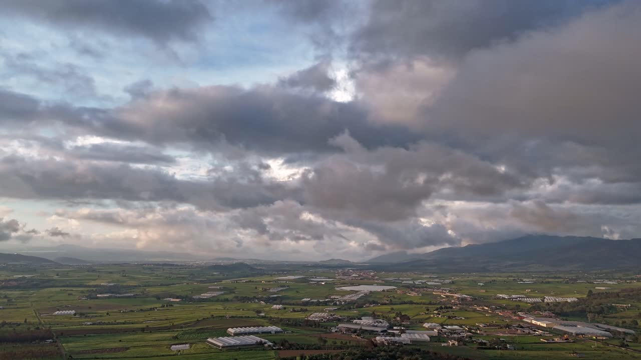 Hyperlapse, Dramatic Cloudy Sky Over Chignahuapan Valley Aerial Landscape