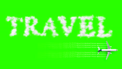 travel concept written on chroma key green screen with tourism airplane fly near it holiday, abstract travel concept of time of relax holiday vacations, booking