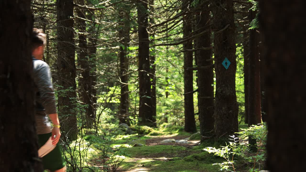 Un uomo e una donna fanno trekking sul sentiero Huckleberry, situato all'interno dell'Area Ricreativa Nazionale Spruce Knob-Seneca Rocks in Virginia Occidentale.