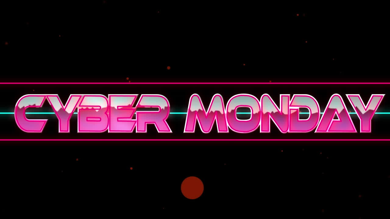 animación del texto del lunes cibernético sobre formas geométricas en fondo oscuro