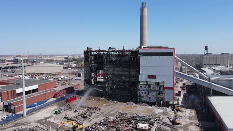 notorious garbage incinerator being demolished in detroit, michigan, usa , aerial view