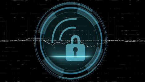 animation of padlock and scope scanning over data processing