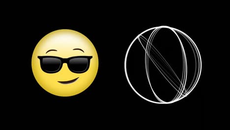 Animation-of-emoji-icon-and-circles-on-black-background