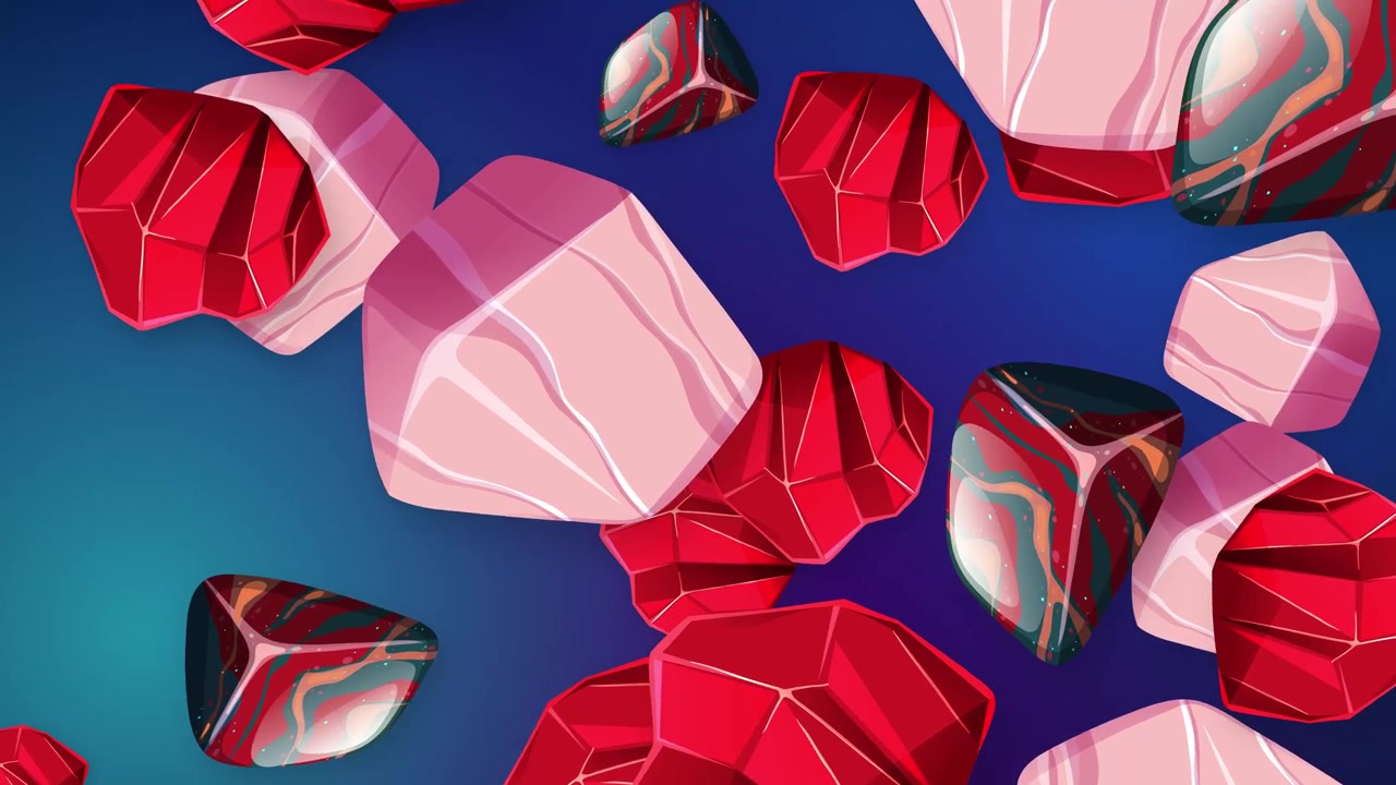 Animazione 3D astratta di forme geometriche rosse e rosa fluttuanti