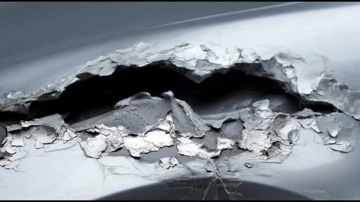 Close-up of Damaged Car Bodywork with Peeling Paint