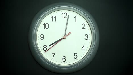 the white wall clock tells the time at 8 o'clock.