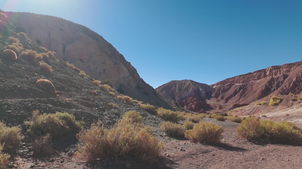 Panning shot of the rainbow valley in Chile