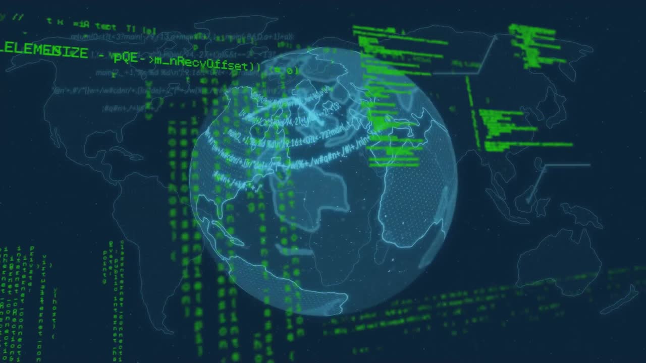 Animation of data processing and networks of connections over grind