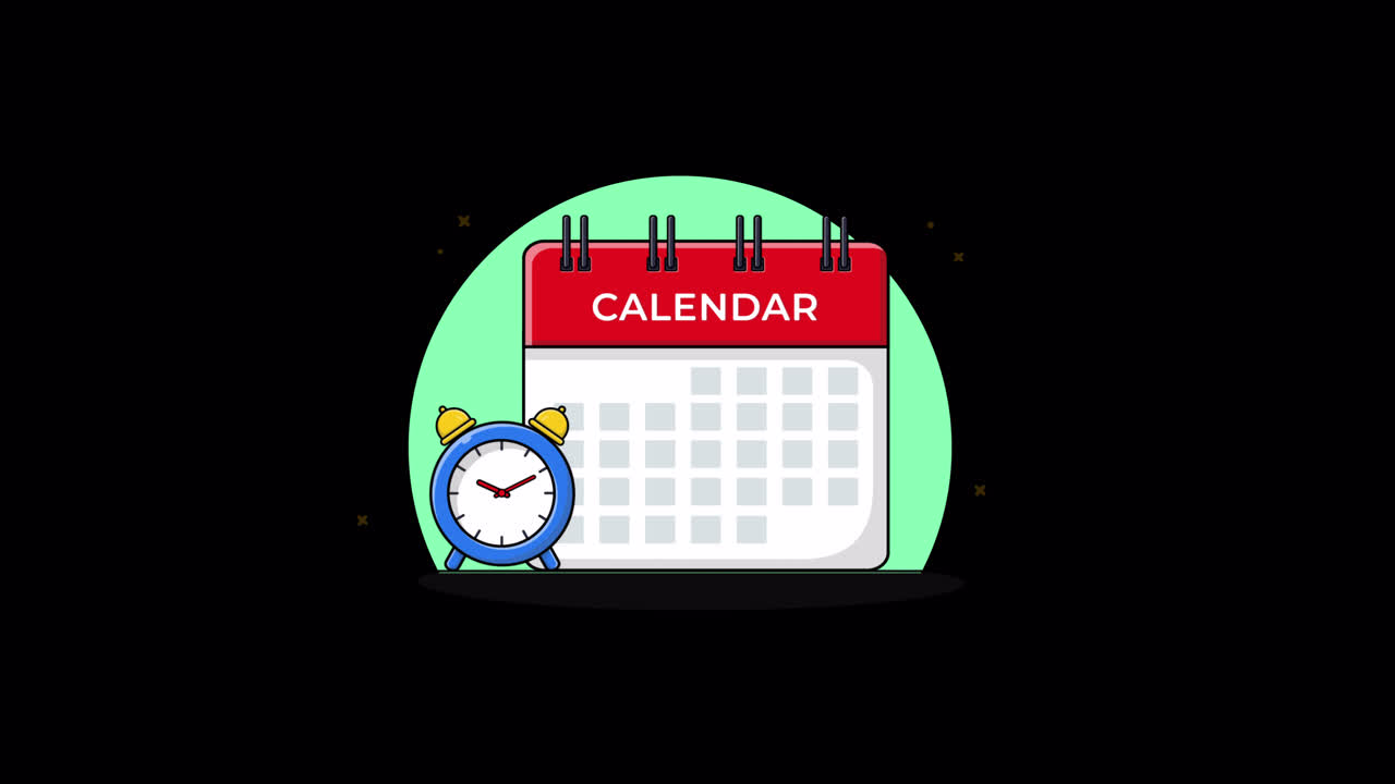 Calendario animato e sveglia con lancette in movimento.