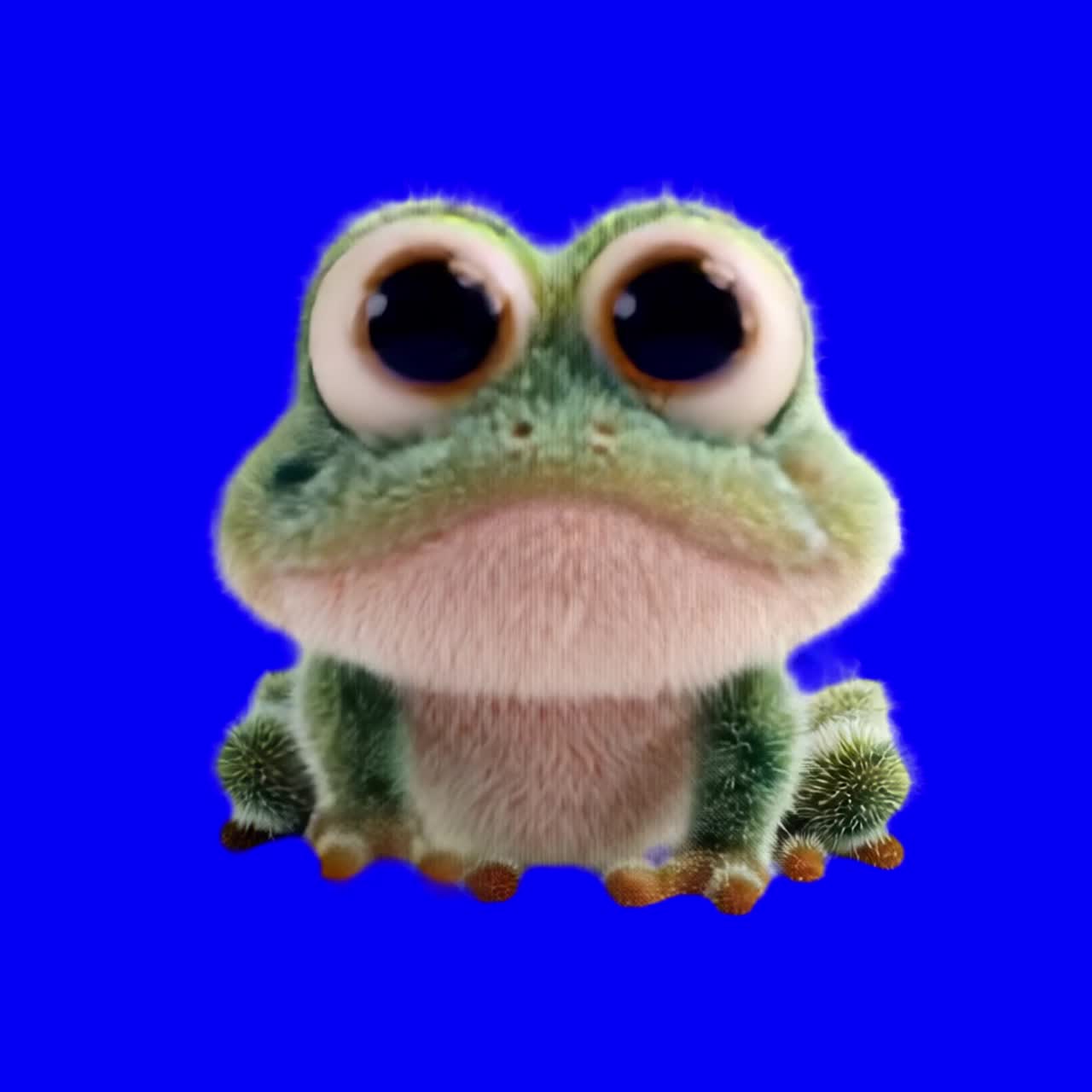 Cute fluffy frog toy animation, transparent 4K video, green screen