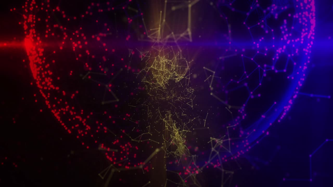 Animation of moving shapes and globe on black background