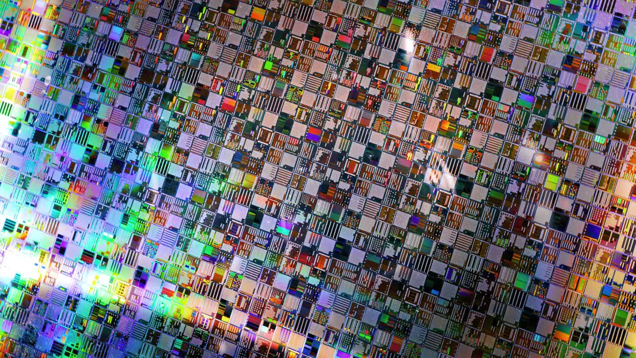 vista de cerca de una oblea de microchip