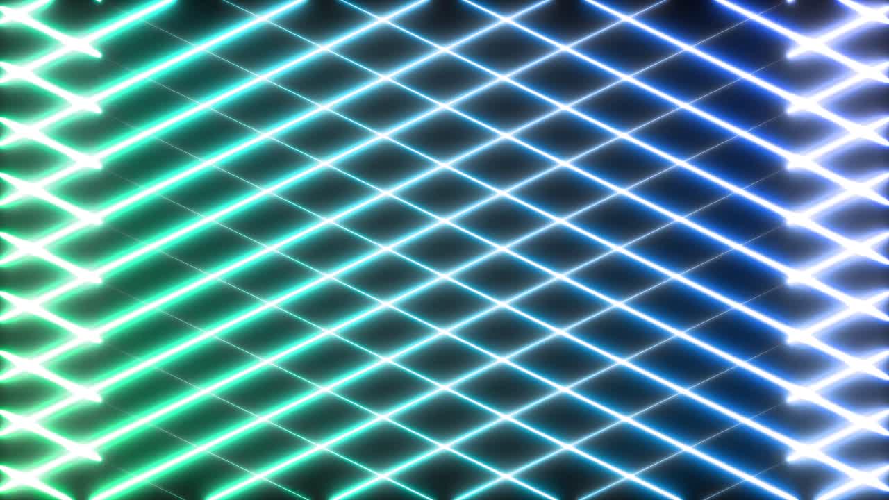 animación de una malla azul y verde de neón brillante que se mueve en un bucle sin costuras sobre un fondo negro